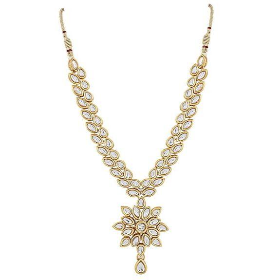 Jewelry Gold Plated Kundan Fancy Necklace Traditional Jewellery Set with Earrings for Women & Girls (White)(9602s)