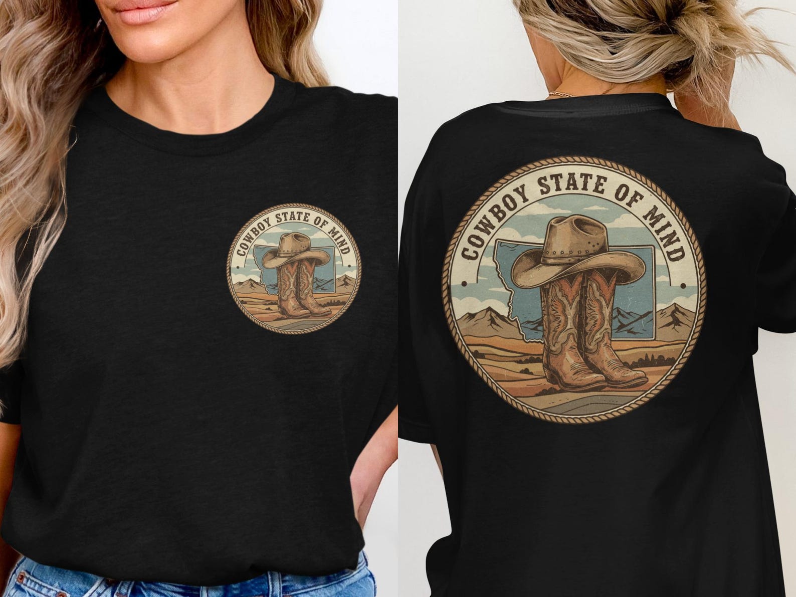 Cowboy State of Mind T-Shirt, Western Graphic Tee S