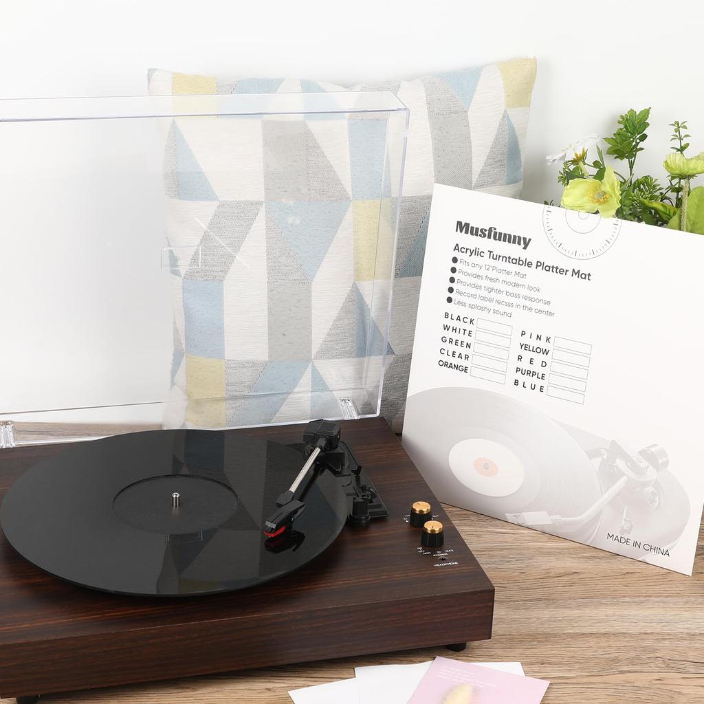 Musfunny Turntable Mat Record Mat Acrylic LP Vinyl Record Mat Reduces Static Electricity Dust Noise Improves Sound Quality Record Platter Slipmat for