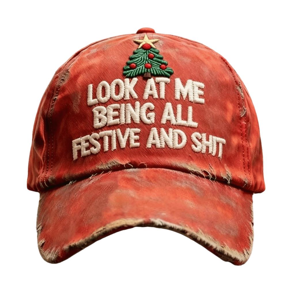 56-60cm Adjustable Distressed Christmas Baseball Cap Polyester Retro Santa Claus Hat  Adults