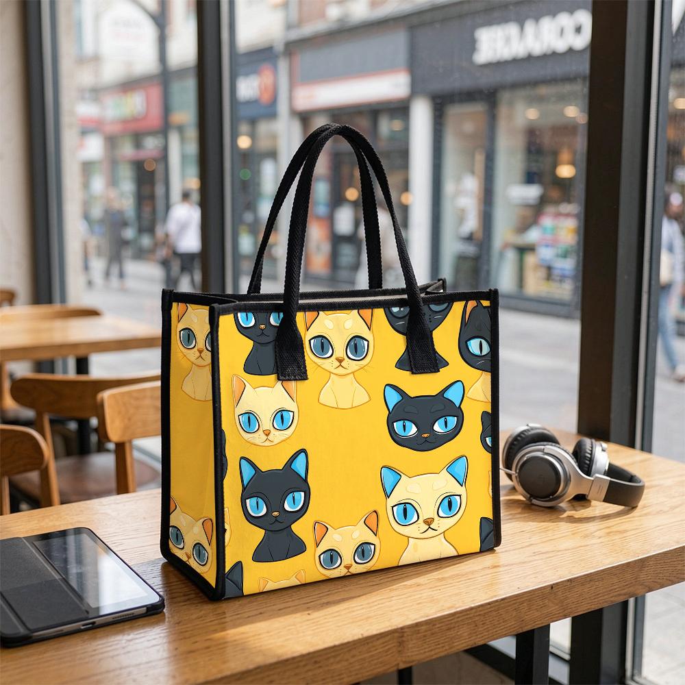 Cute Cat Print Tote Bag Fashion Casual Large Capacity Daily Shopping Handbag for Women