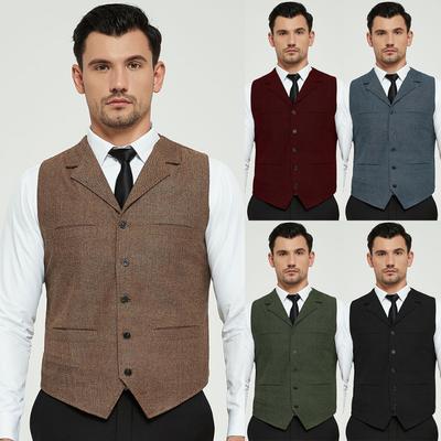 Men's Suit Vest Blue Single Breasted Woolen Blended Mens Vest Denim Jeans Waistcoat Jacket Slim Fit Casual Formal Business