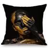 Black Gold African Lady Girl Style Modern Fashion Living Room Luxury Looking Decoration Art Sofa Pillow Case Linen Cushion Cover
