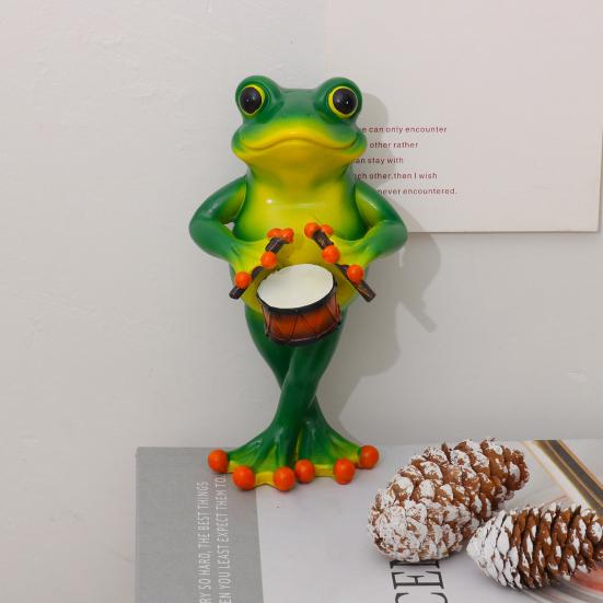 Yousheng Frog Musician Statue Hand-Engraved Frog Ornament with UV Coating Mini Resin Figurine Playing Musical Instrument Garden Decor