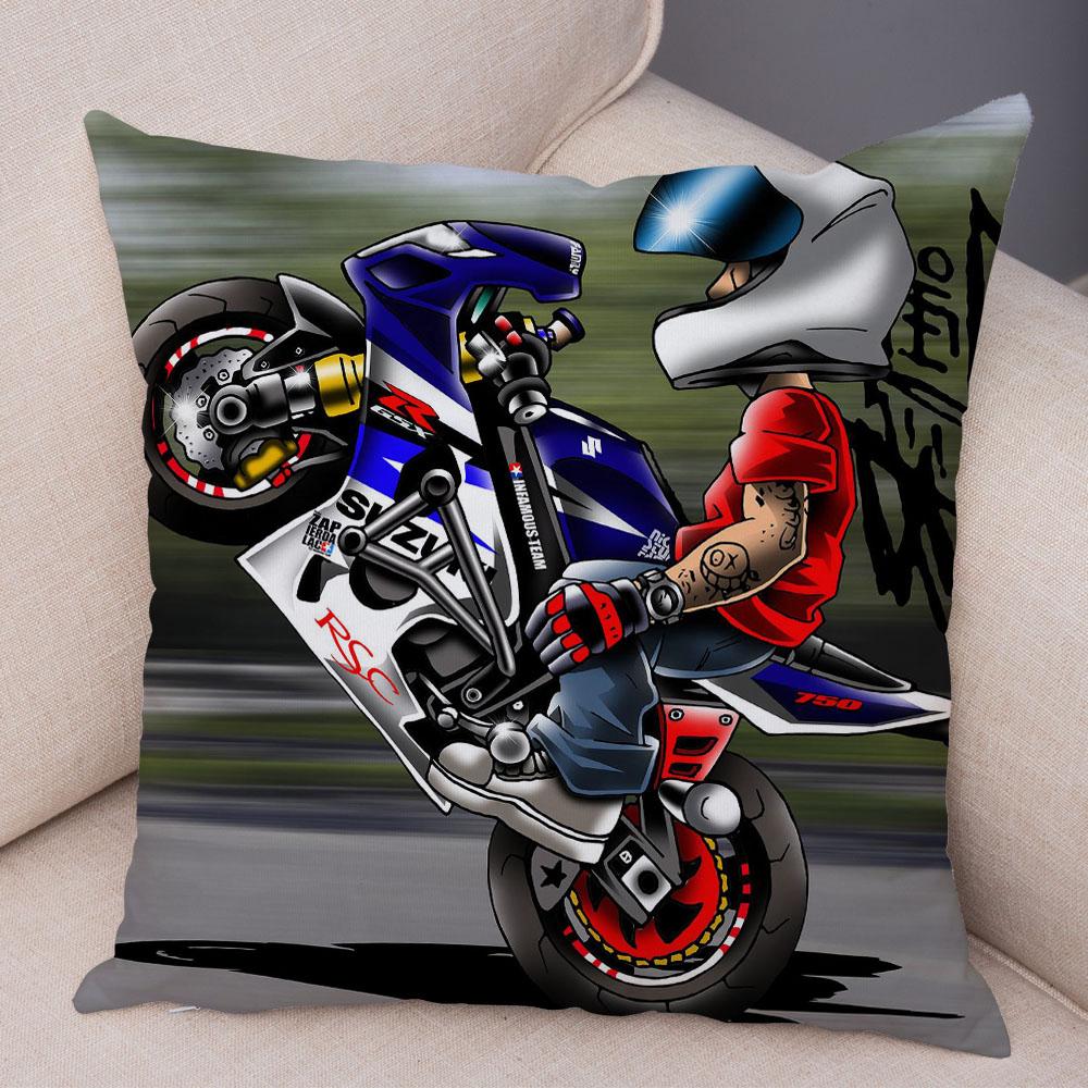 

Наволочка для екстремальних видів спорту Декоративна мультяшна мотоциклетна наволочка Поліестеровий колір Мобільний велосипедний диван Домашній автомобіль 16x16Inch