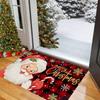 Merry Christmas Welcome Doormat Buffalo Plaid Santa Snowflake Non Slip Floor Mat For Indoor Entrance Xmas Home Decoration