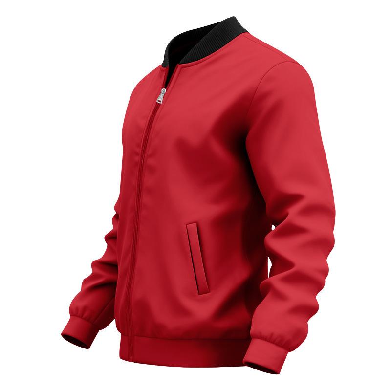Giacca Bomber Casual da Uomo a Manica Lunga, Colore Unito, Collo Alto, con Zip