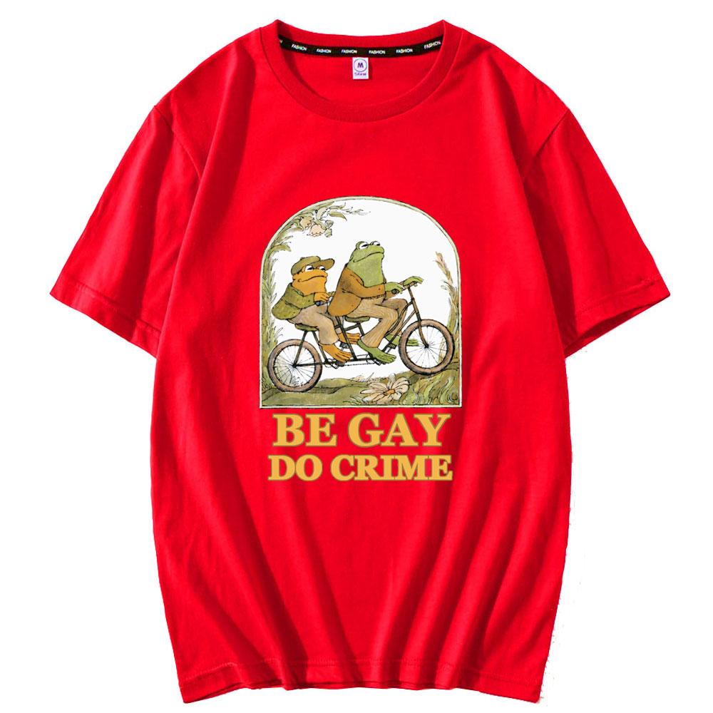 Harajuku Print Ride Bike Frog T-shirt Men Spring Summer Short Sleeve Female Black Basic Street Clothing Male Casual Loose Tshirt