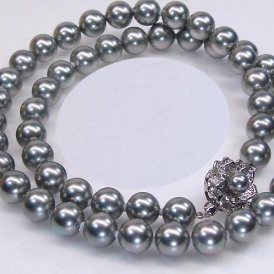 And My Jewelry Hanadama Shell Pearl Necklace 45cm Gray Black Type In Wrapping [You Box] 8.0mm <Made Japan> [Gift Included]