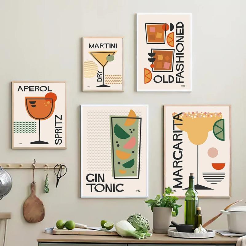 Abstract Vintage Cocktail Color Block Shapes Wall Art Canvas Painting Nordic Posters And Prints Wall Pictures For Bar Club Decor