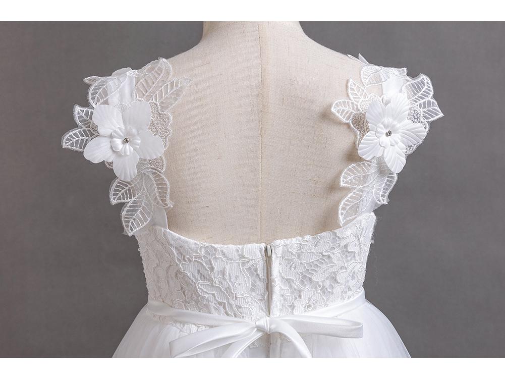Girls' Lace Spaghetti Strap Flower Girl Dress - Puffy Formal Princess Gown for Wedding or Fashion Show Performance