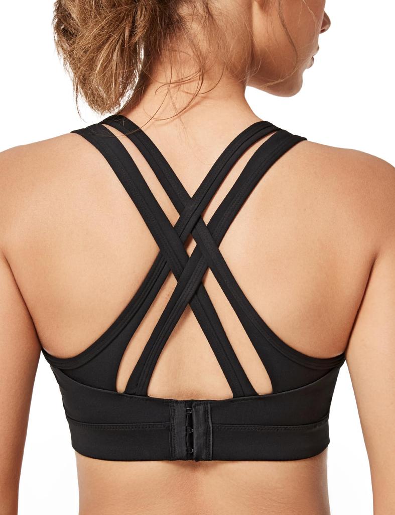 Yvette Sports Running and Fitness Origin XL Plus Women's Lace-Up Bra, No-Slip Bra, Black,