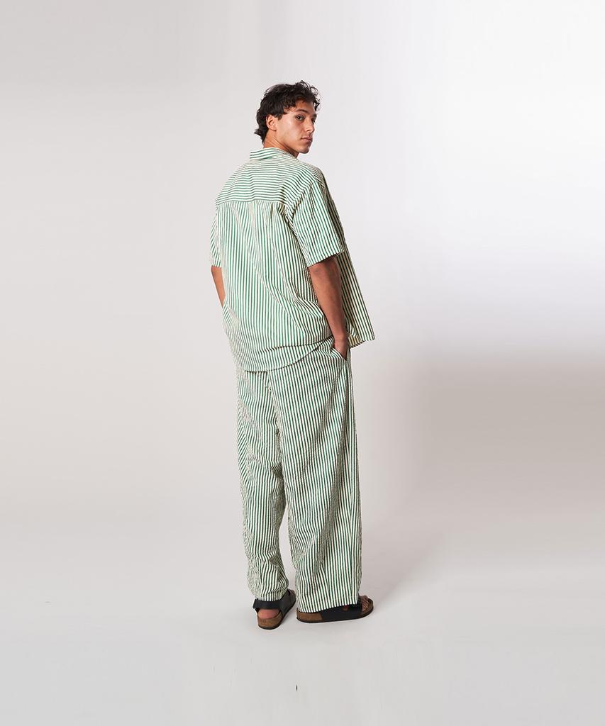Athplatform Au61Sh15_Wrinkle Stripe Lounge Shirt_Green