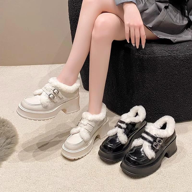 British style platform velvet snow boots 2025 new good-looking velvet versatile and comfortable French retro women's cotton shoes