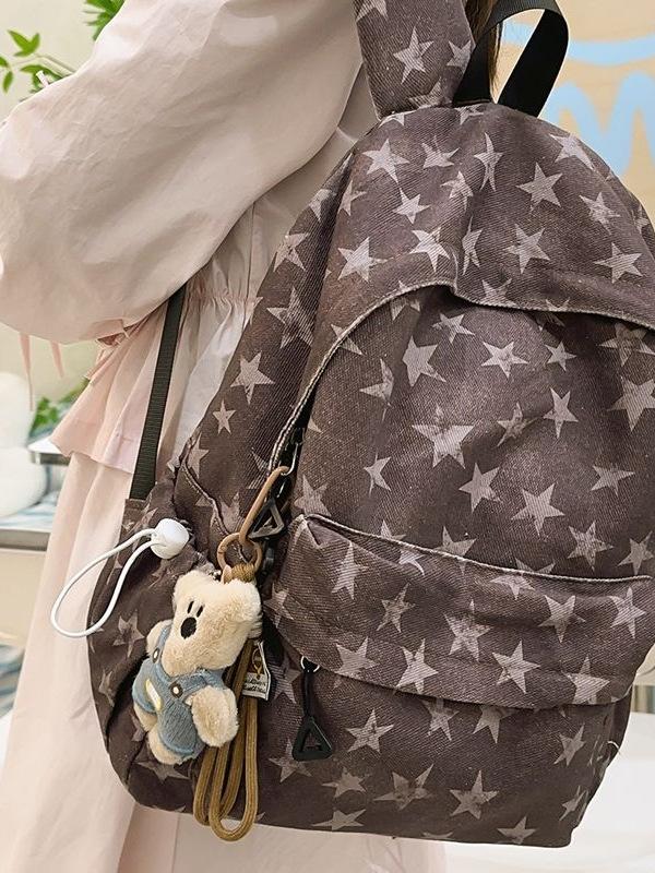 2025 Star Print Backpack for Female Students - Large Capacity, Lightweight, College & High School Schoolbag