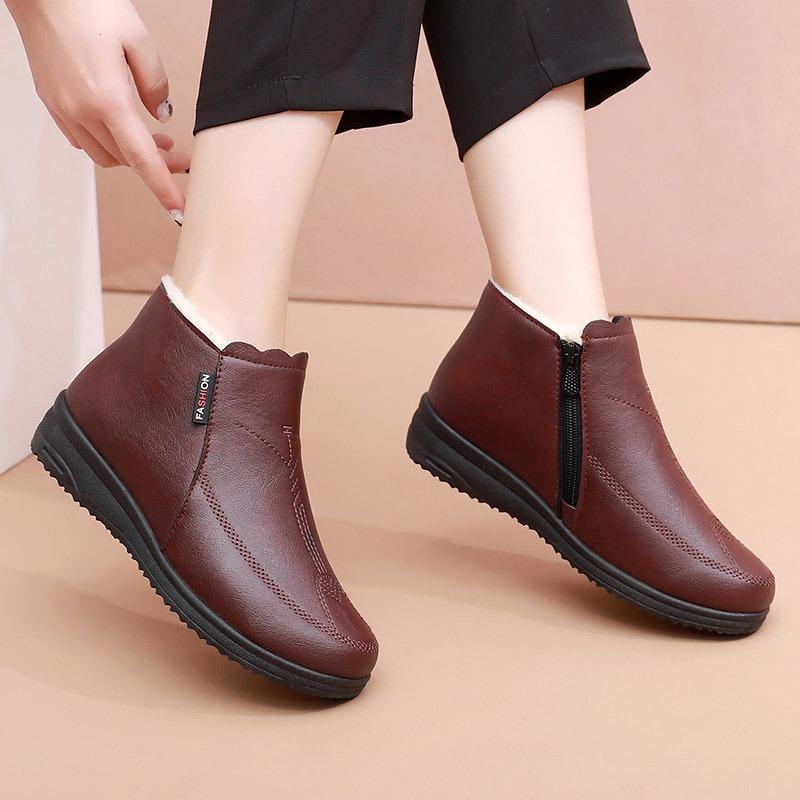 Cotton shoes women's winter velvet warm medium women's boots elderly short boots flat non-slip middle-aged and elderly women's shoes cotton boots