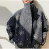 Casual Embroidery Beading Loose Women Coat Lapel Collar Bat Sleeve Wool Blend Jacket Lady Spring Outerwear