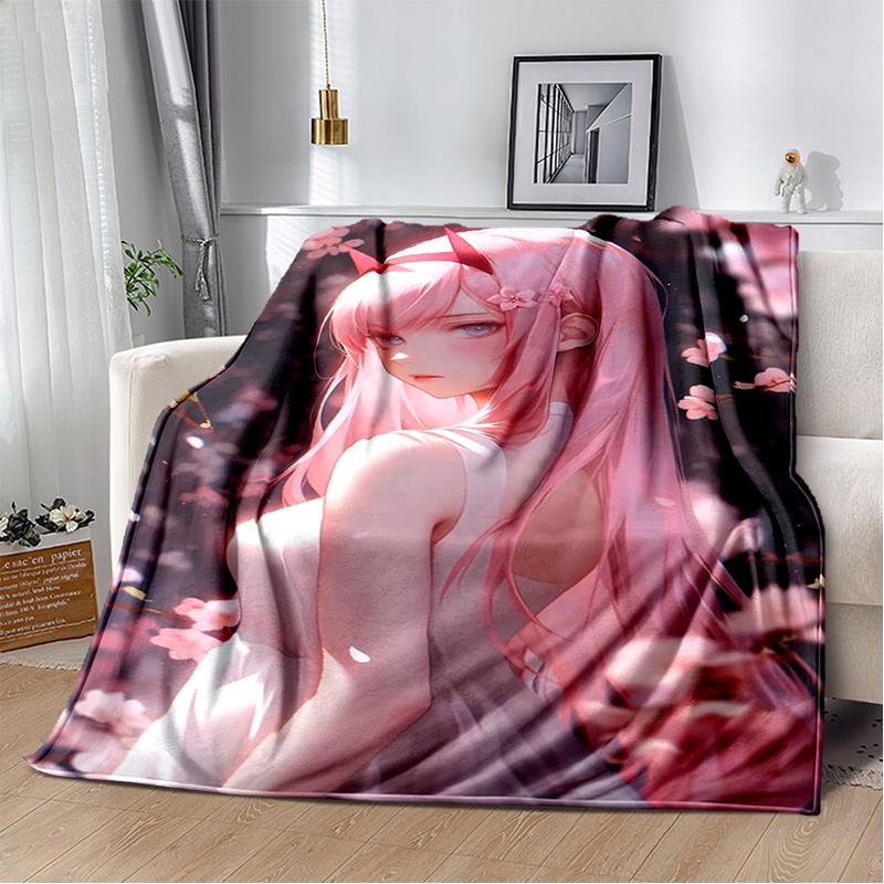 Zero Two 29 Style Cartoon 002 Hiro Sexy Girl DARLING In The FRANXX Flannel Blanket,Soft Throw Blanket for Home Bedroom Bed Sofa
