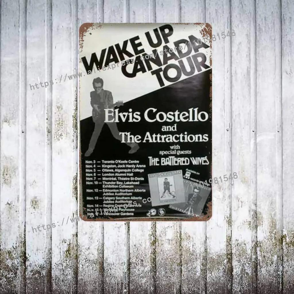 Elvis Costello & The Attractions Band Decor Poster Vintage Tin Sign Metal Sign Decorative Plaque for Pub Bar Man Cave Club Wall