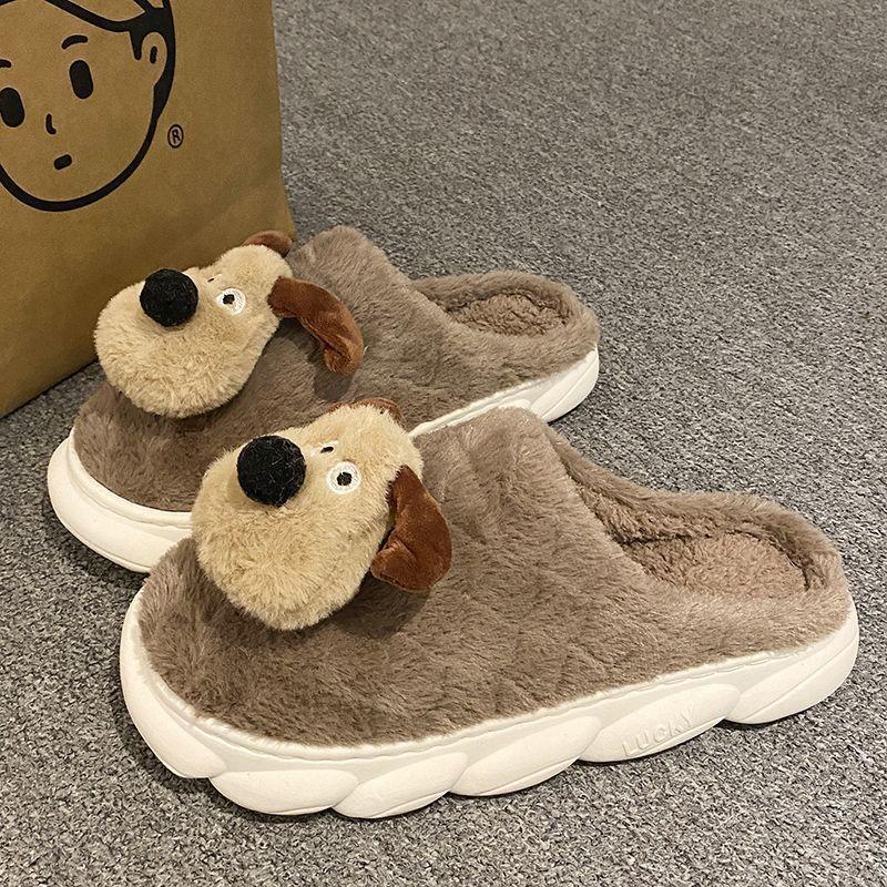 Nové dámské zimní bavlněné pantofle s tlustou podrážkou, kreslený roztomilý štěně, polstrované, pokojové, pro páry, teplé, pánské bavlněné pantofle
