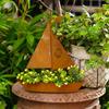 Rustikale Eisen Segelboot Skulptur 3D Metallboot Pflanzgefäß Vintage Nautisch Küsten Thema Blumentopf für Terrasse Balkon Veranda Schreibtisch Tischplatte