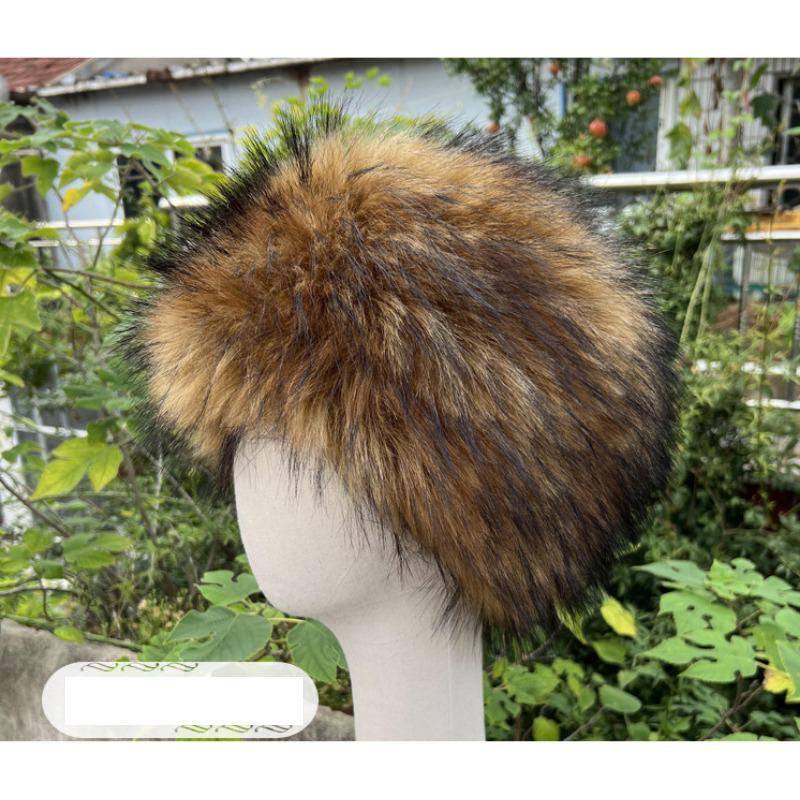 Unisex Thick Fur Dome Cap Retro Warm Flat Top Hat Outdoor Winter Accessories