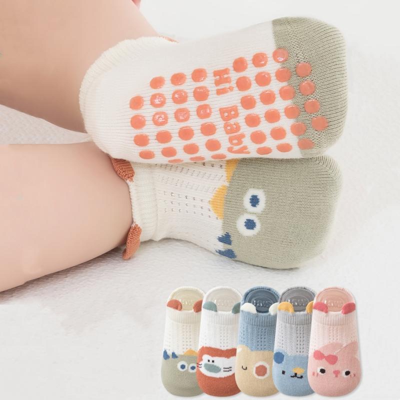 Summer Baby Floor Socks with Anti-Slip Cotton Breathable Mesh Ankle Socks Baby Socks Cute Cartoon Kids Footwear