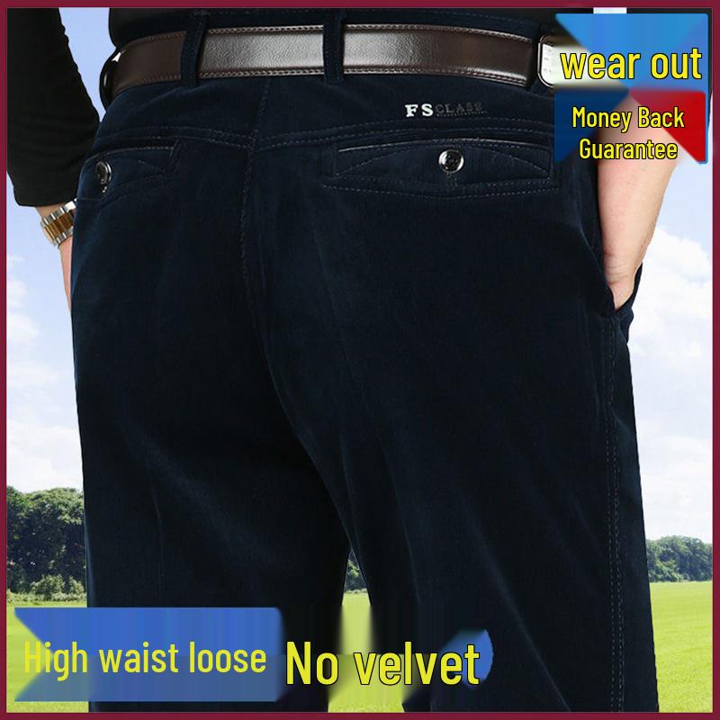 Men's High Waist Corduroy Pants – Autumn/Winter Casual Straight-Leg Trousers for Middle-Aged Men