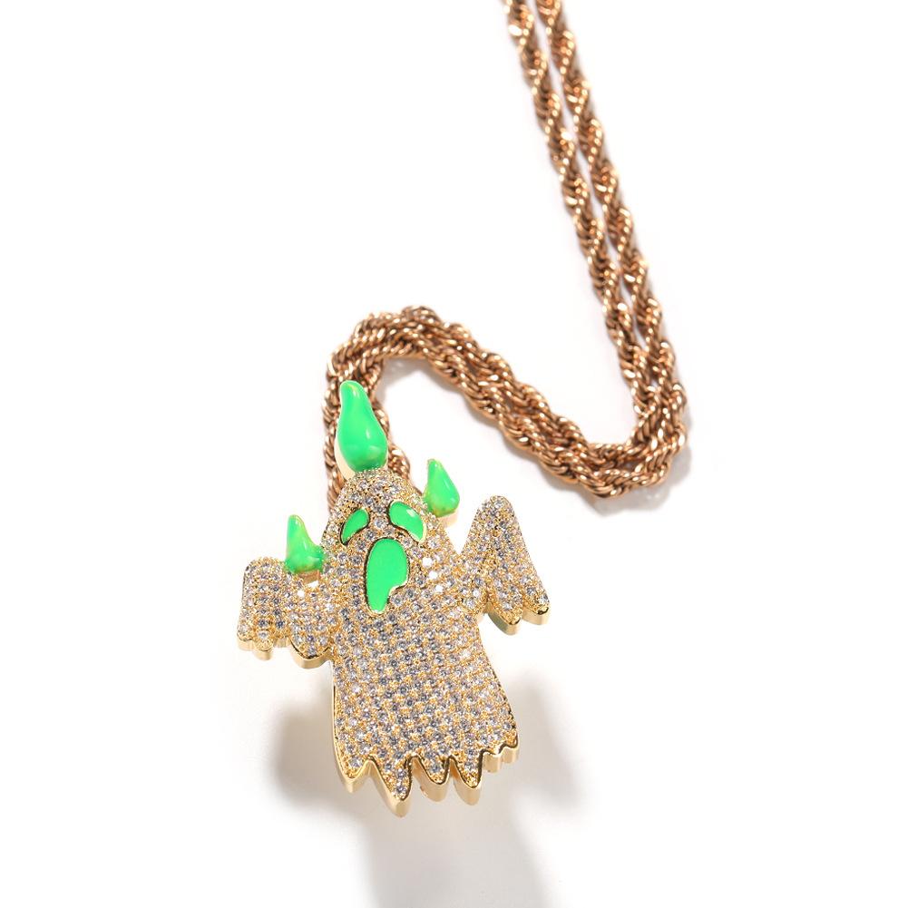 Hip-hop ancient cute color luminous ghost pendant necklace niche street personality diamond-encrusted cartoon sweater chain