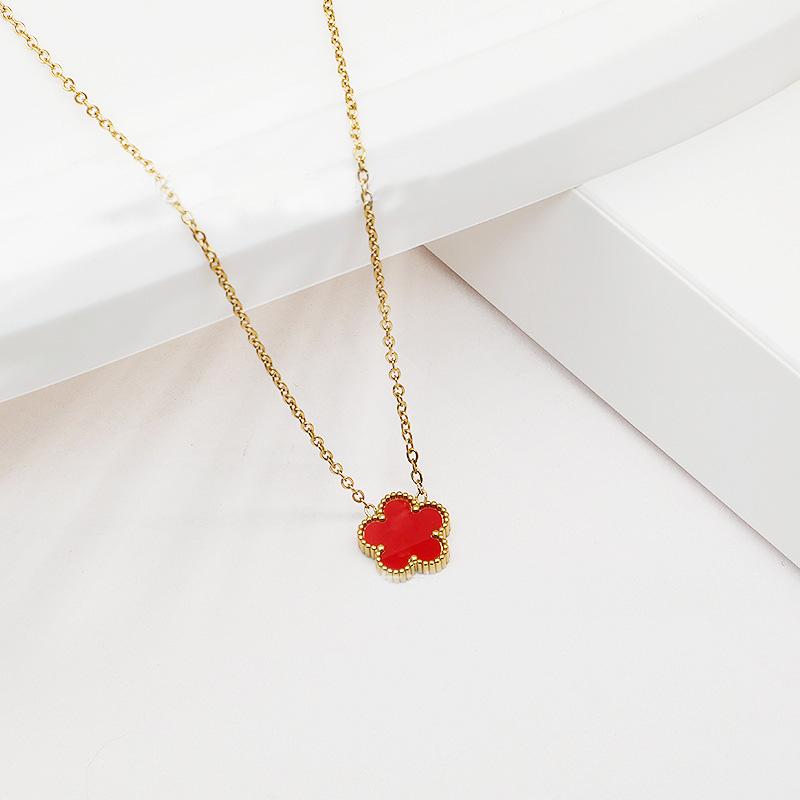 Gold Silver Color Pendant Necklaces Double Sided Flowers Stainless Steel Necklace Elegant Charms for Necklace Women Charm Clover