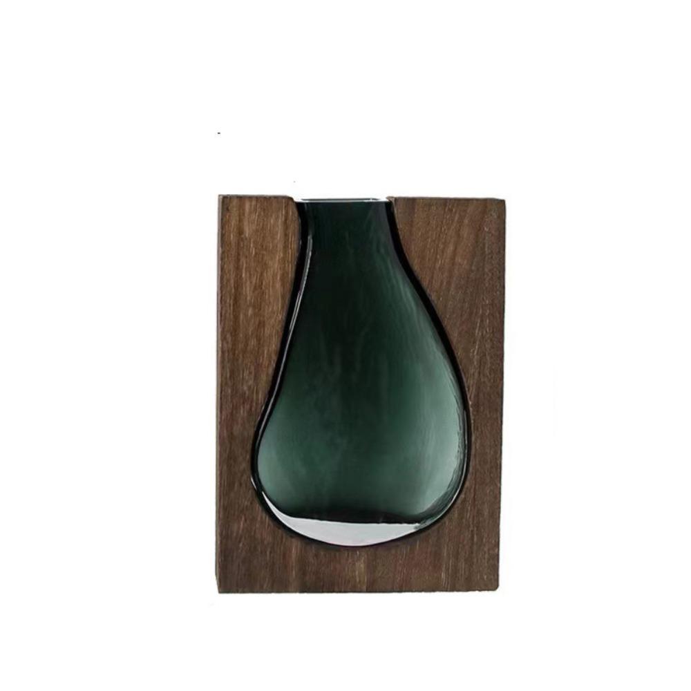Wooden Glass Vase Transparent Flower Pot Desktop Ornament Hydroponic Flower Holder  Office