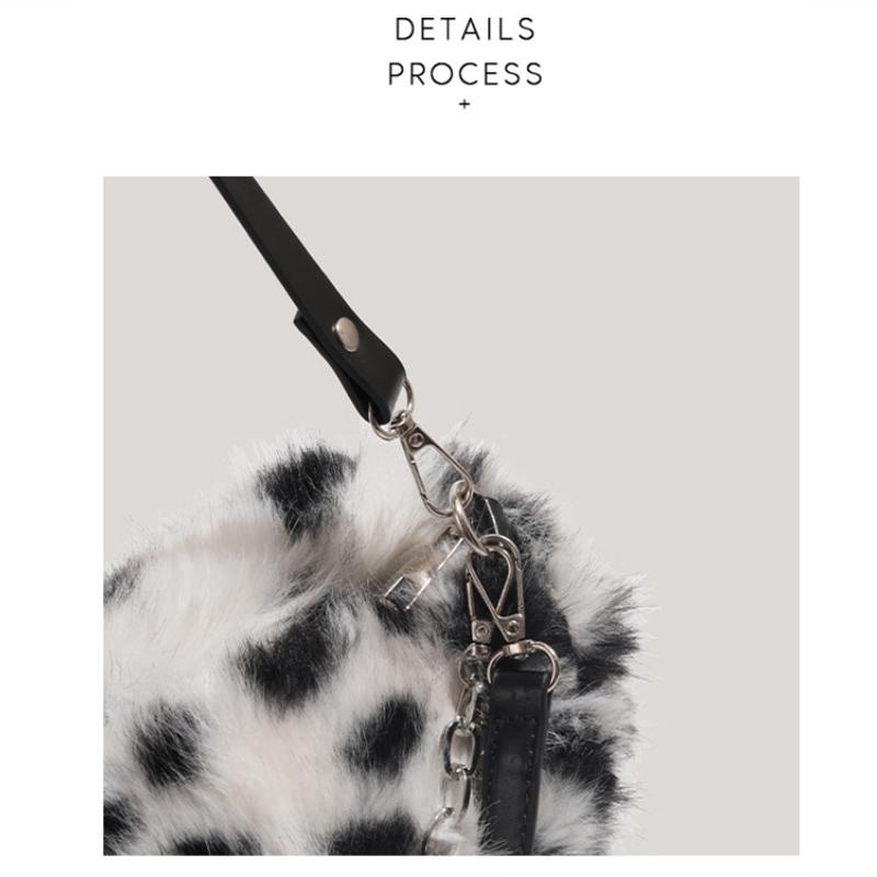 Plush Leopard Print Shoulder Bag For Women New Fashion Winter Warm Chain Handbag Niche Zippered Versatile Casual Crossbody Bag