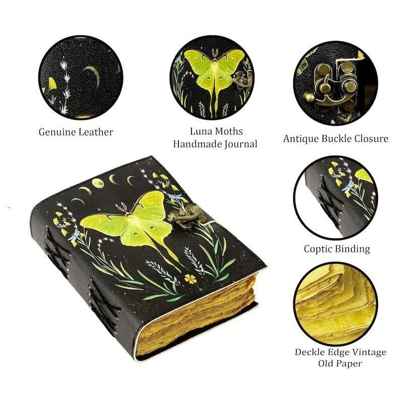 Blank spell book of shadows luna moth journal witchcraft cosplay accessories
