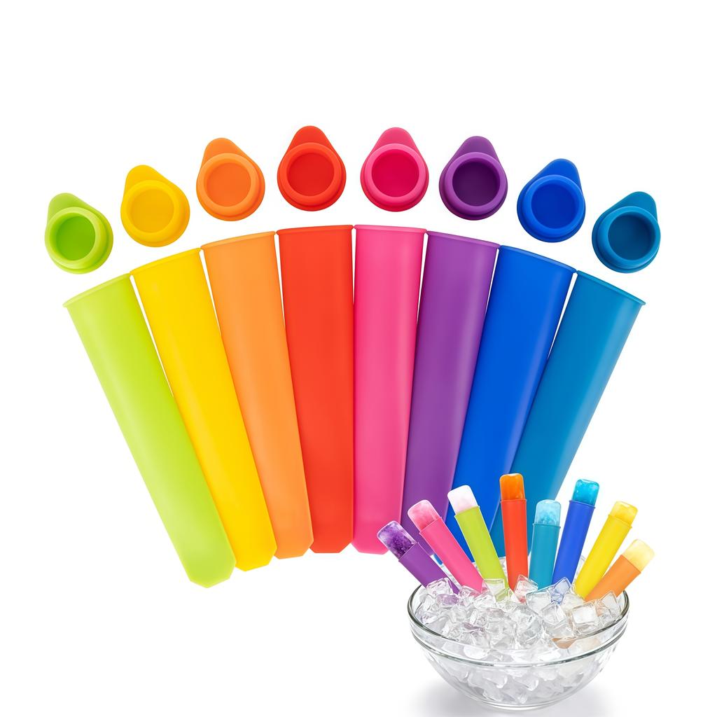 6Pcs Reusable Silicone Popsicle Molds with Lids Tubes Leak-Proof Easy One-Press Release for Homemade Yogurt Bars Juice Popsicles