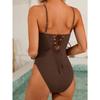 Sexy Coffee One Piece Swimsuit 2026 Women Hollow Out Metal Buckle Pleate Tummy Control Swimwear Beach Bathing Suit Monokini