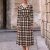 Women's Plaid Long Sleeve Round Neck Midi Dress with Back Zipper for Casual Daily Wear