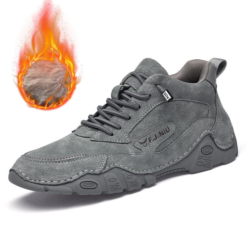 

Мужские кожаные зимние теплые хлопковые ботинки с флисовой подкладкой, повседневные утепленные зимние ботинки с высоким берцем 46