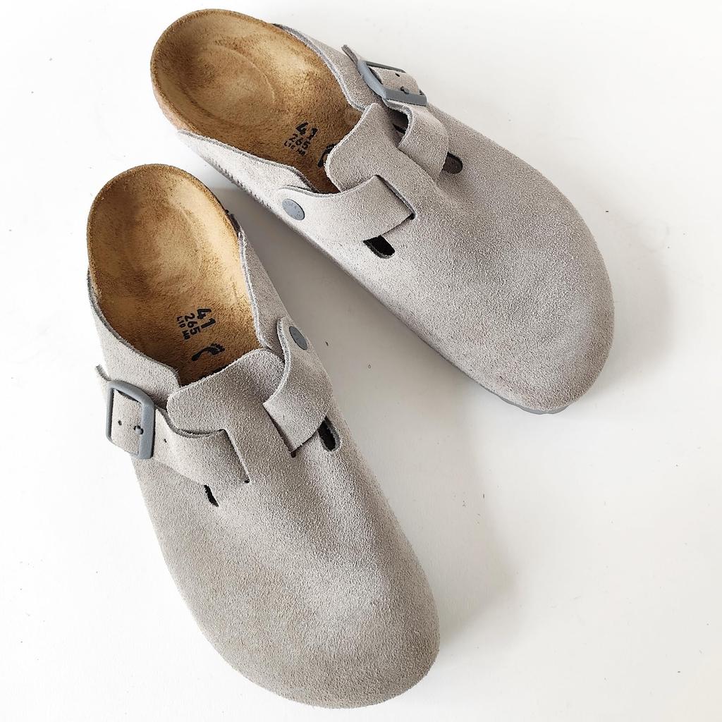 Birkenstock Boston Sandalen für Herren und Wildleder Schmal 1027751 Stone Coin Japanischer Schuh Damen, Leder, Passform, (Steinerne Münze, Größen, Erwachsene, Numerisch, 24.0 cm)