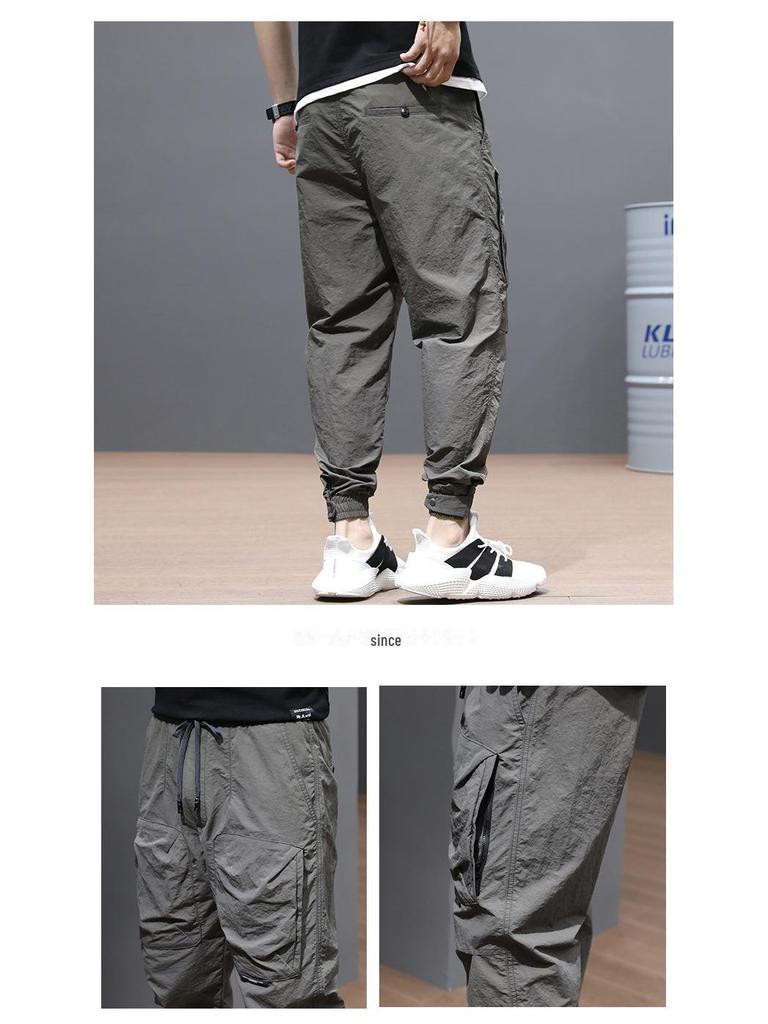 Men's Quick-Dry Slim-Fit Casual Pants - Summer Style with Cuffs, Loose Fit, Large Size, Korean Sport Design.