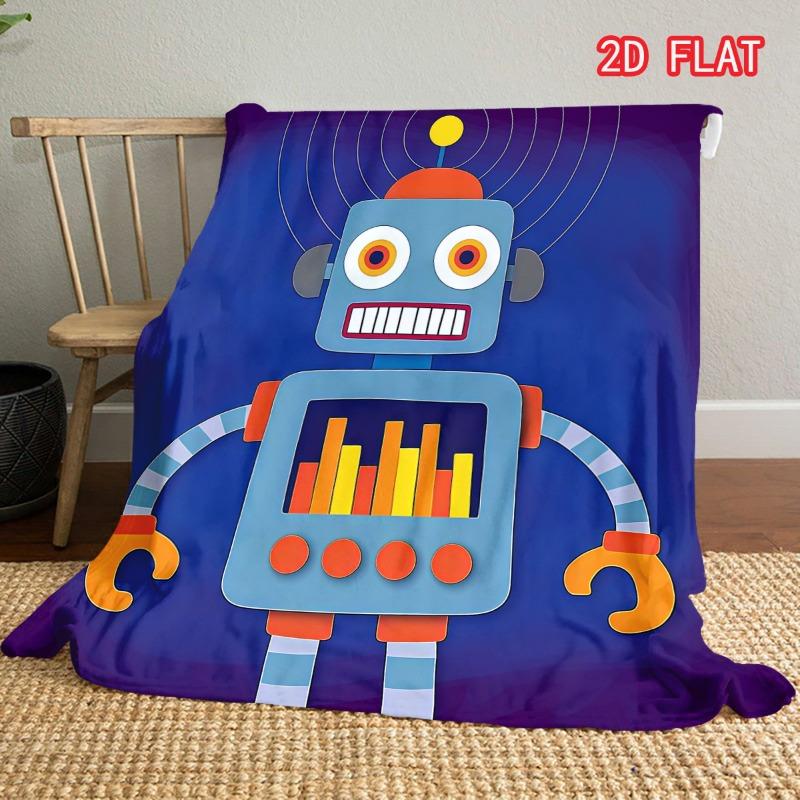 Cute Colorful Cartoon Robot Bar Chart Antenna Gradient Purple Print Soft Flannel Throw Blanket Lightweight Warm Sofa Couch Bed Home Decor Cover