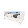 Multifunktionale Schlafcouch 90x190 cm mit Ausziehbett, USB-C-Anschluss, LED-Ambiente, Samtbezug – für Wohnzimmer, Gästezimmer oder Jugendzimmer. beige