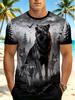 [Print Design - Not Textured] Men'S Digital Print T-Shirt - Wild Forest Wolf Pc Short Sleeve, Dark Retro Realistic Lone Wolf Outdoor Casual Trendy