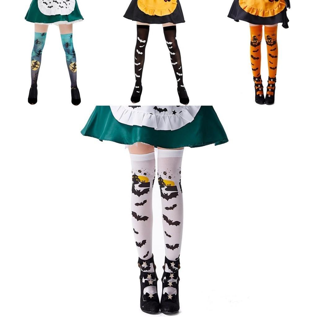 Halloween Dames Vleermuisprint Over de Knie Cosplay Kostuum Kousen Comfortabel Polyestermateriaal