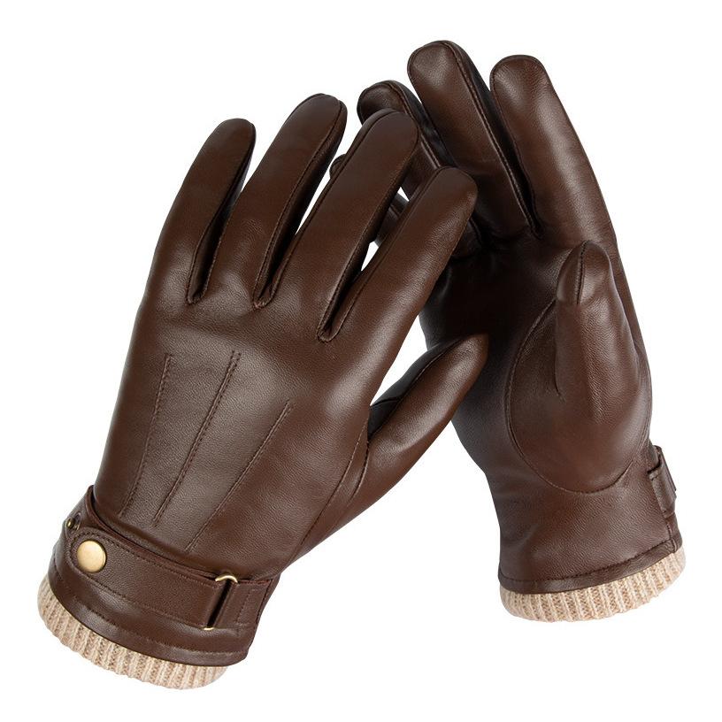Men's Ski Leather Gloves, Winter Outdoor Riding Touch Screen Sheepskin Thermal Gloves