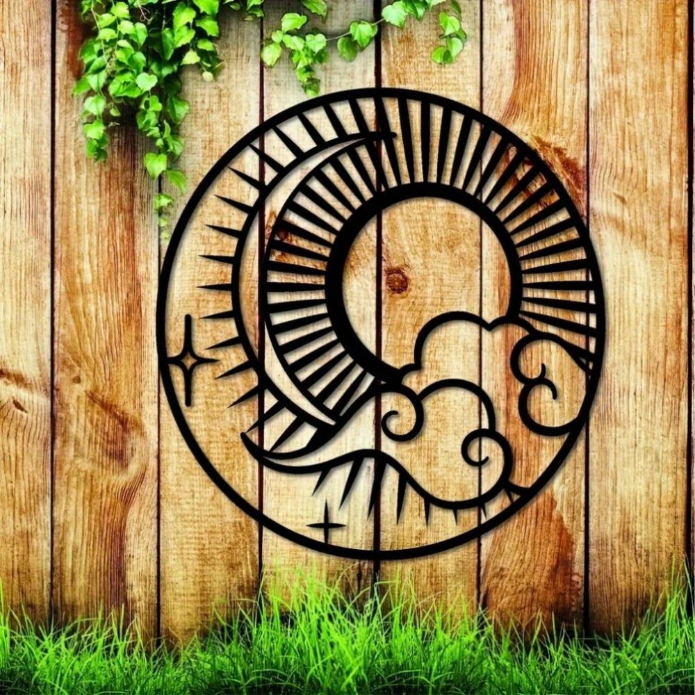 Metal Wall Art Sun Moon Stars Hooks Outdoor Garden Decor Gift