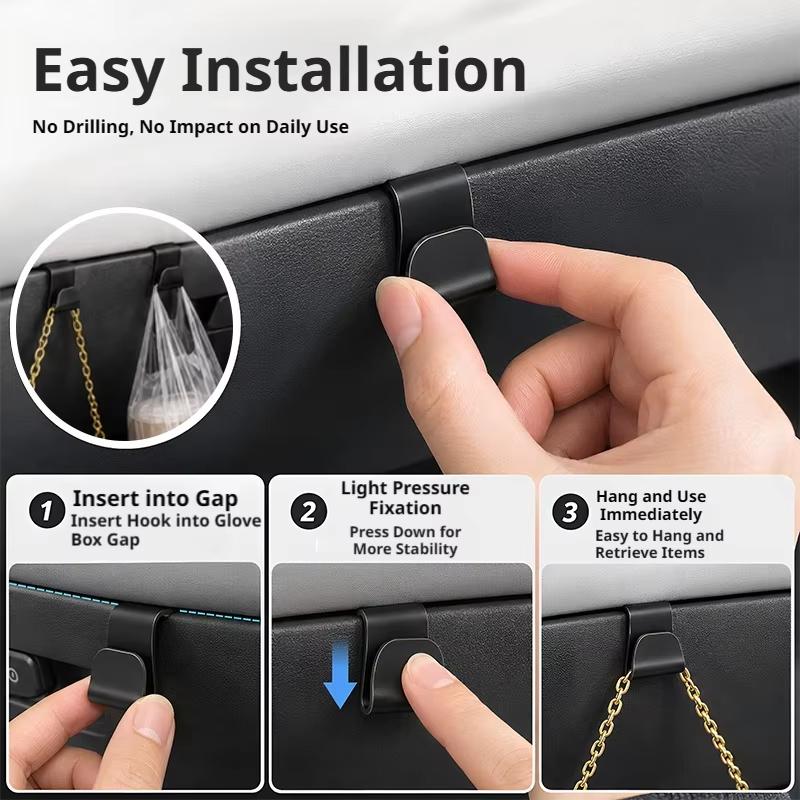10Pcs Wall Mounted Car Copilot Hooks Space Saving Glove Box Storage Holders for Road Trip Snacks Garbage Bags Auto Accessories