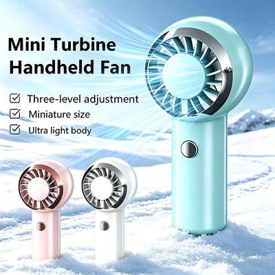 Ultra Light 60g Mini Turbine Fan Portable Handheld Fan Air Cooler 3-Speed Wind Rechargeable Travelling Shopping Camping Fan