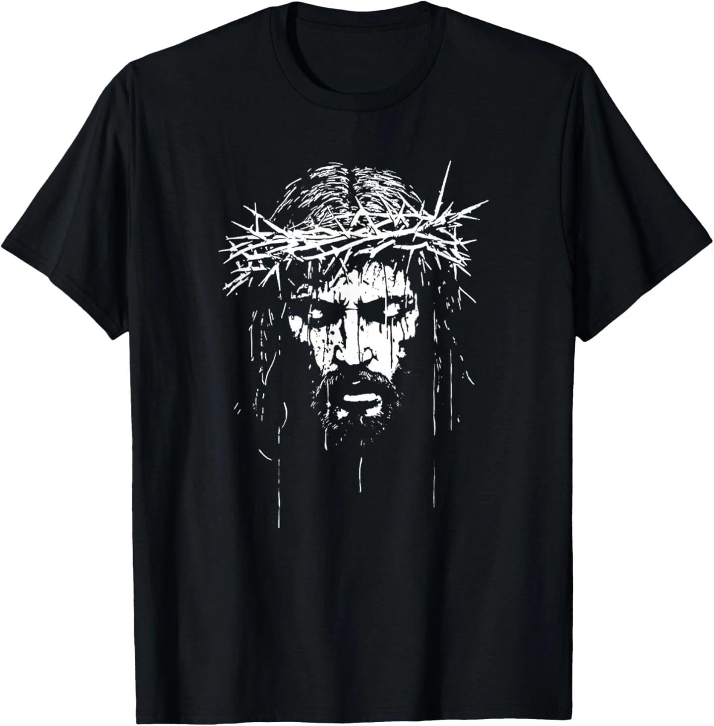 Vintage Face of Jesus Christ Portrait with Crown Christian T- Shirt XL