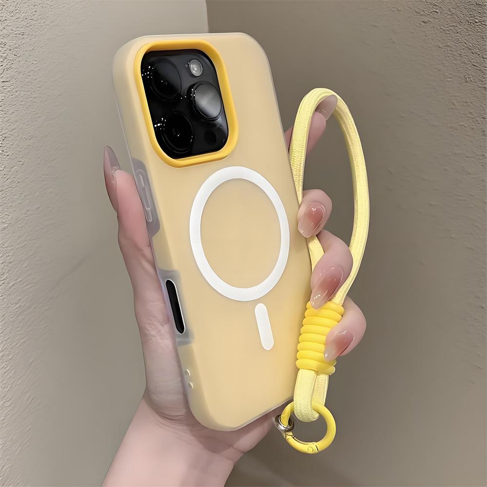 Couleur bonbon 2 en 1 Dragonne pour poignet et main Étui magnétique pour iPhone 17 16 15 14 Plus 13 12 Pro Max 11 pour Coque Magsafe Avec dragonne