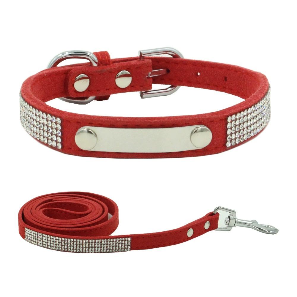 Sparkling Rhinestone Soft Suede Leather Dog Collar Dog Cat Rhinestone Collar Crystal Diamond Pet Dog Puppy Collar